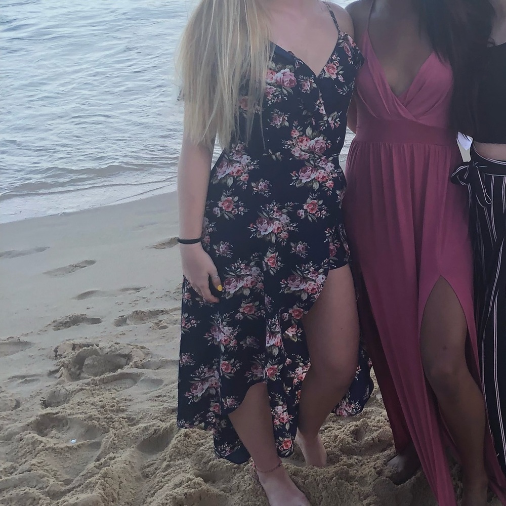 Floral Print High Low Romper Dress